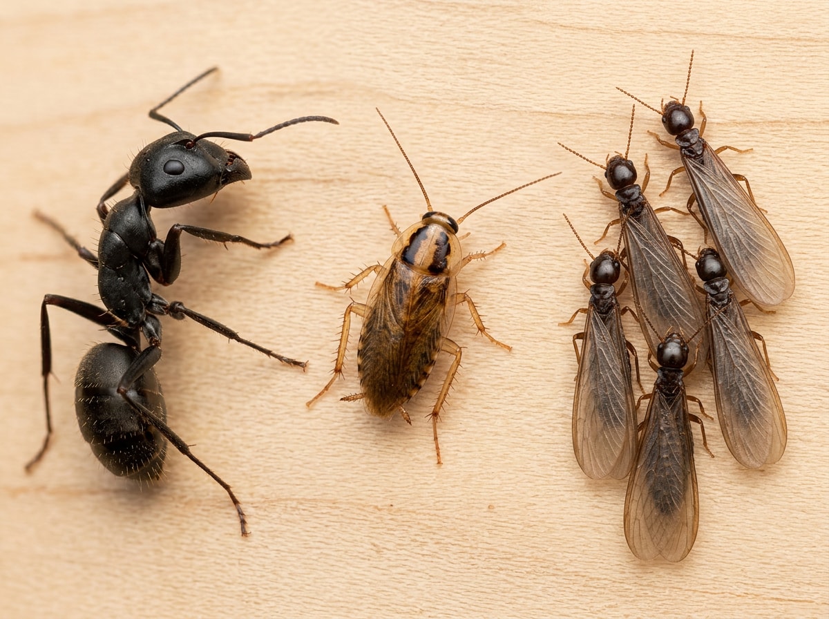 Common household insect pests found in Arlington, MA including carpenter ants, termites, and cockroaches